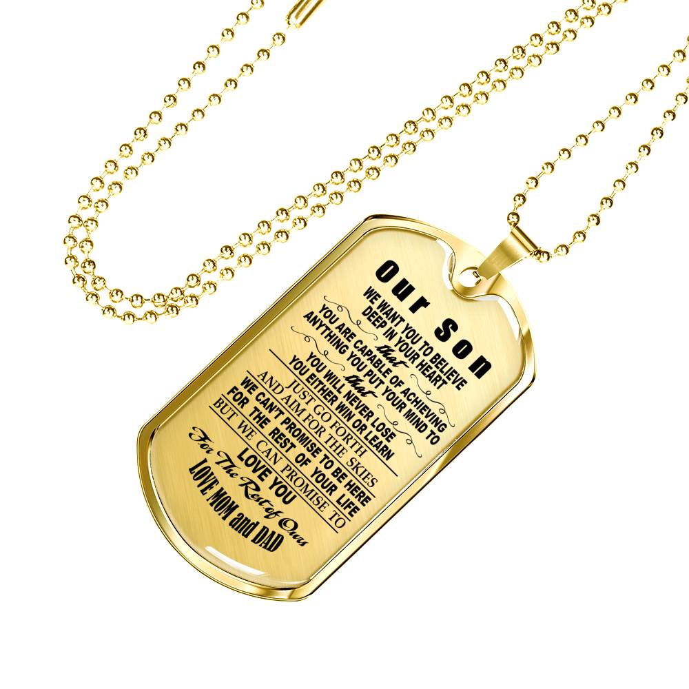 Son Dog Tag Personalized From Mom Dad - Your Will Never Lose Quotes Necklace Chain Gag Gift Stainless Steel