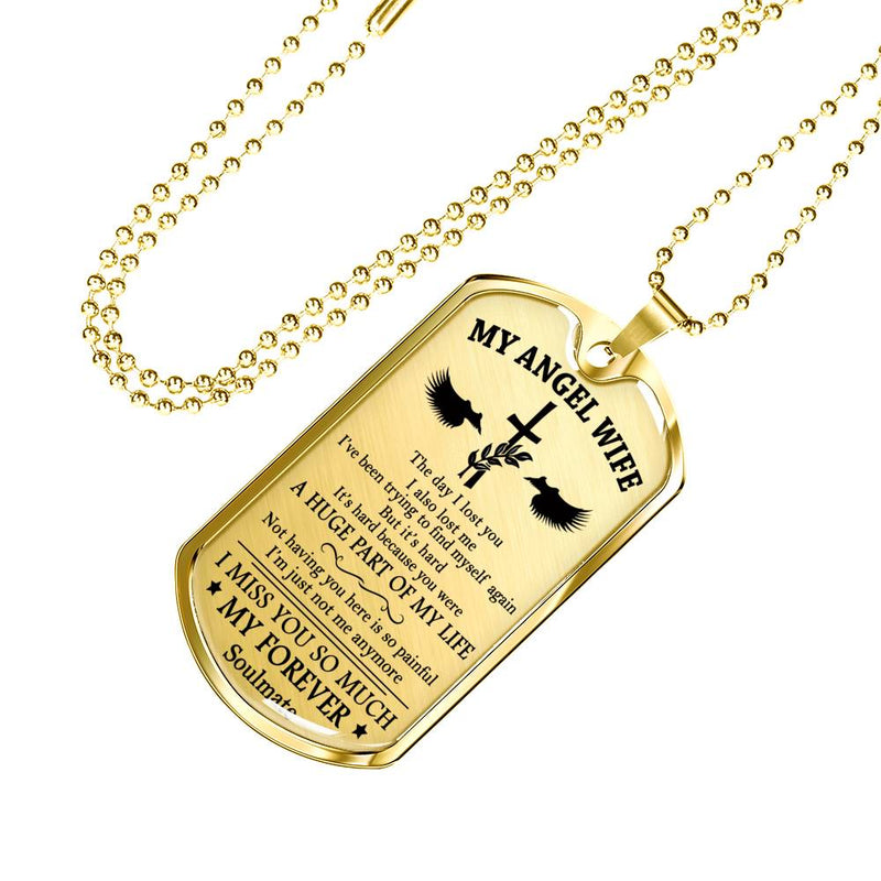 Wife Birthday Gifts My Angel Wife Dog Tag Pendant Military - I Miss You So Much Quotes Necklace Chain - Anniversary Gift for Your Love Girlfriend