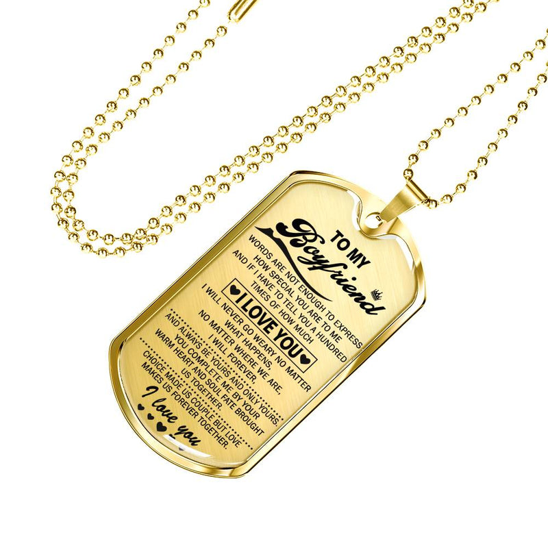 Boyfriend Dog Tag Necklace Custom Stainless Steel Gold From Girlfriend - I Love You Quotes - Valentine Birthday Gifts For Men