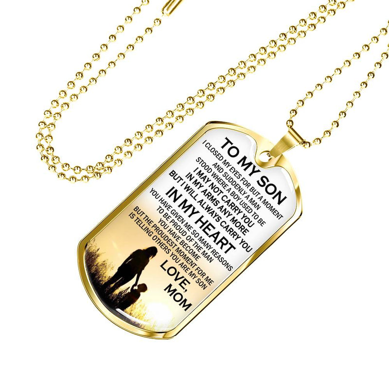 CHISIDE Son Birthday Gifts From Mom - To My Son Personalized Necklace, You Are My Son Quotes Dog Tag Military - Amazing Gag Gift for Your Son, Little Boys