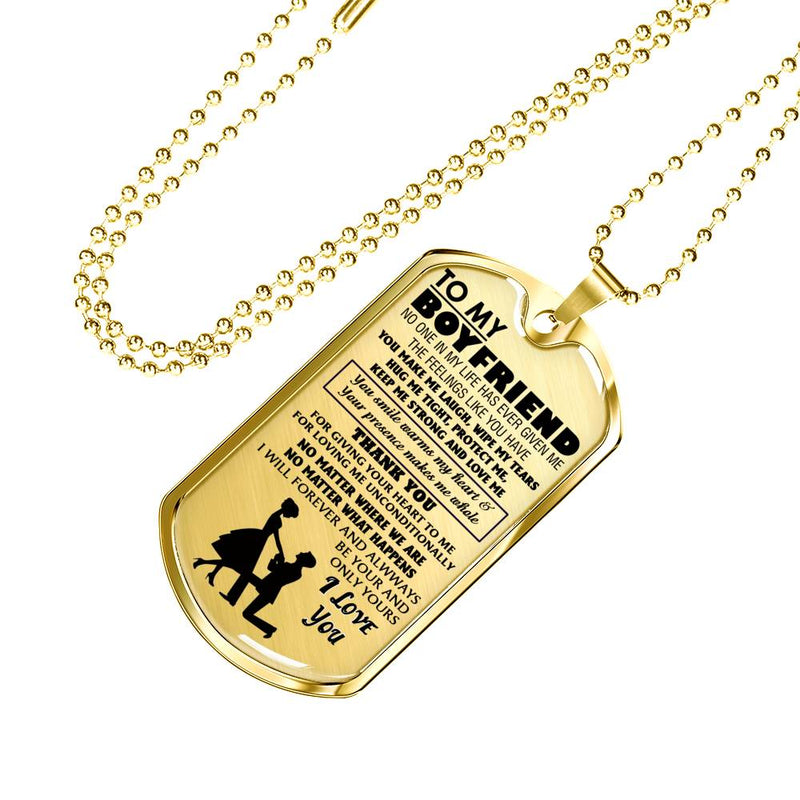Boyfriend Dog Tag Military Ball Chain - To My Boyfriend Quotes Pendant Necklace From Girlfriend - Anniversary Presents For Love Birthday Gag Gifts For Fiance Man