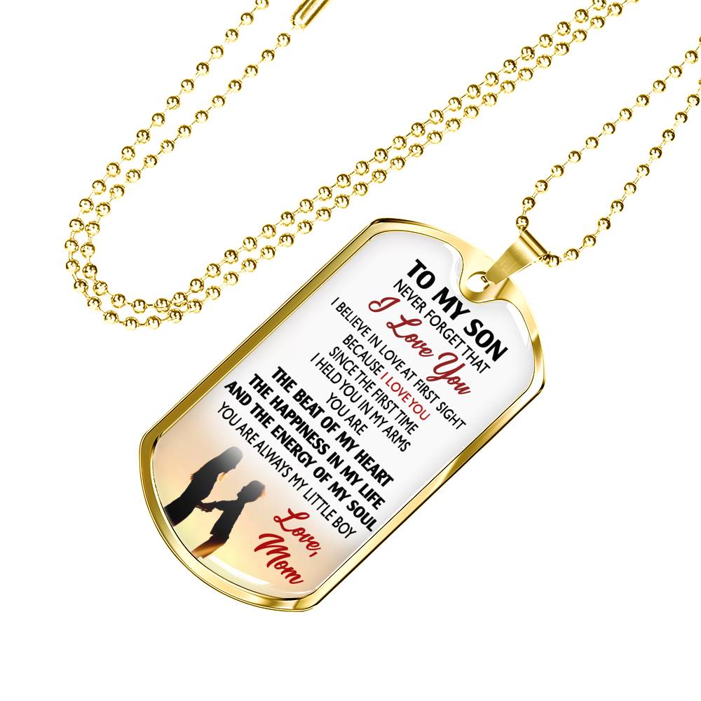 I Love You Son Necklace Dog Tag Custom Silver Gold - You Are The Beat Of My Heart From Mom - Mother And Child Pendant Perfect Gag Gifts With Box