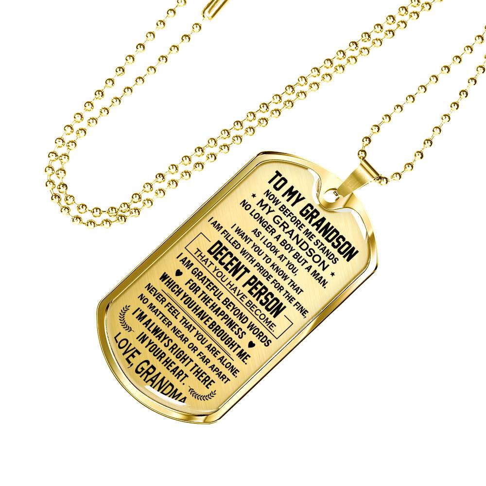 Grandson Dog Tag Military From Grandma - Never Feel That You Are Alone Necklace Custom Xmas Birthday Gift For Child