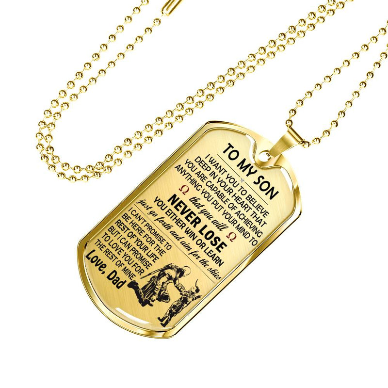 Son Miliary Dog Tag Personalized From Father - Believe Deep In Your Heart Necklace Chain - Son Graduation Gifts Birthday Christmas Gag Gift Pendant Jewelry Silver/Gold
