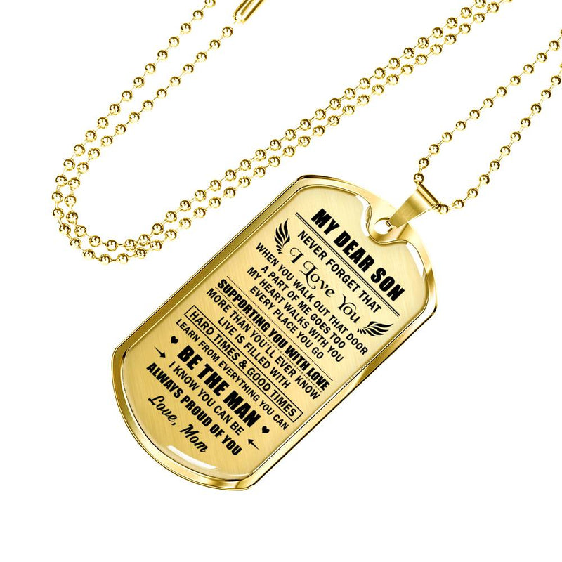 My Son Dog Tag Military - Never Forget I Love You Quote Pendant Necklace Ball Chain - Unique Birthday Christmas Gifts For Little Boys, Kids