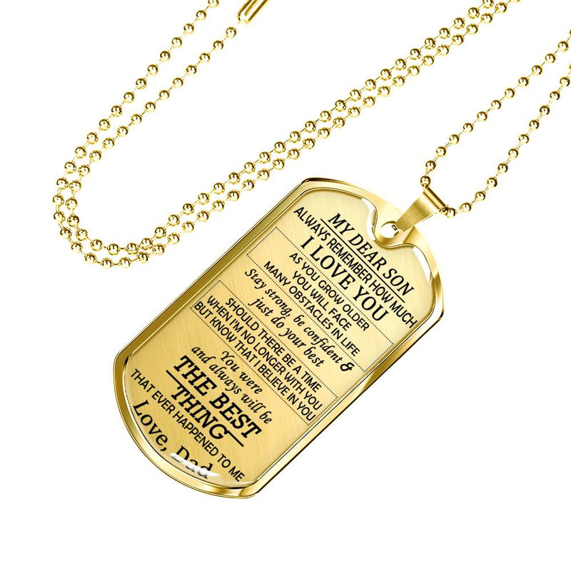 My Dear Son Dog Tag Military Love Dad - Father And Son, I Love You Silver/Gold Pendant Necklace - Birthday Presents For Son , Son Graduation Gifts, Son Christmas Gift