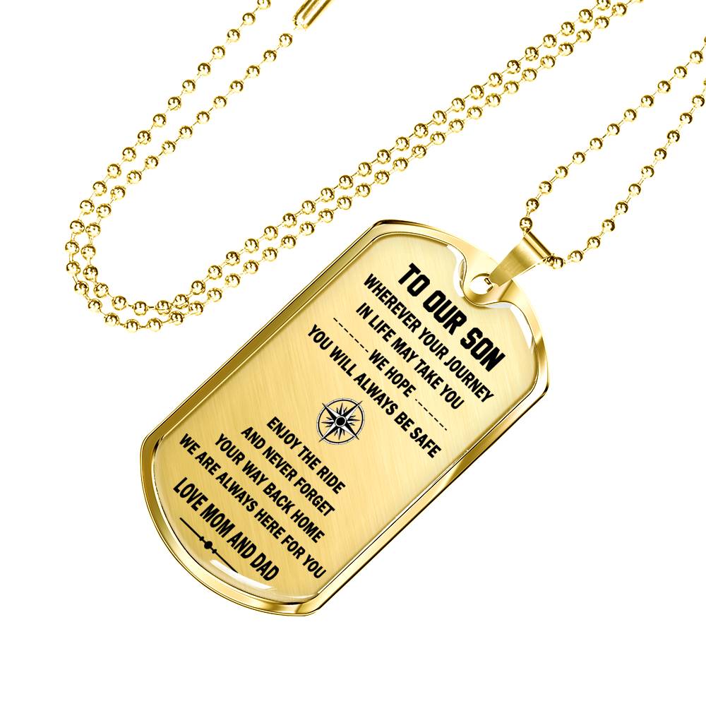 To Our Son Necklace Dog Tag Military From Dad And Mom - We Hope You Always Be Safe Quotes Pendant Birthday Gifts For Little Boy