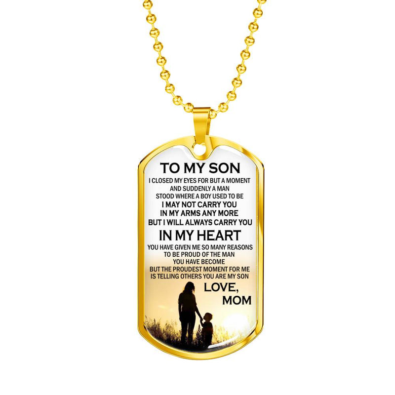 CHISIDE Son Birthday Gifts From Mom - To My Son Personalized Necklace, You Are My Son Quotes Dog Tag Military - Amazing Gag Gift for Your Son, Little Boys