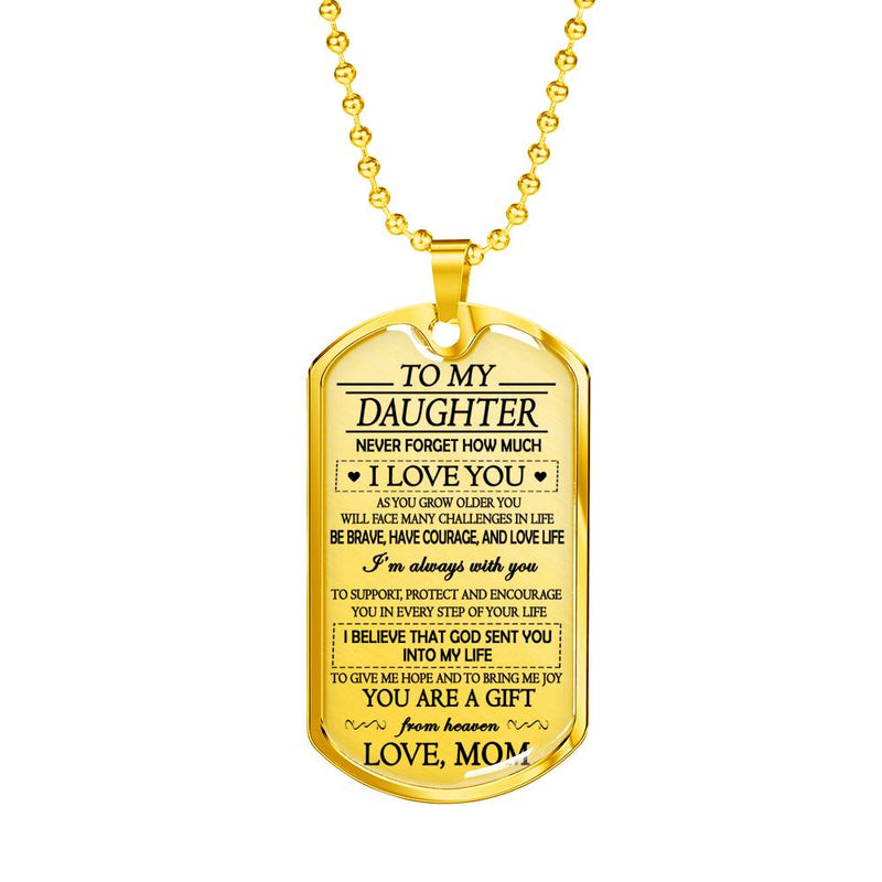 Daughter Gifts From Mom - I Love You Quotes Dog Tag Pendant Inspirational - Happy Birthday Gift For Little Girl, Mother And Child Necklace