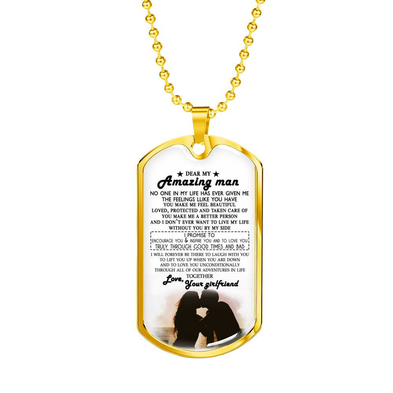 Dear Amazing Man Dog Tag Military Ball Chain - I Love You Quotes Pendant Necklace Custom - Happy Birthday Gifts For Your Love Man