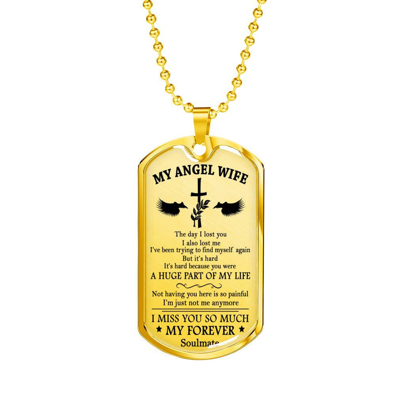 Wife Birthday Gifts My Angel Wife Dog Tag Pendant Military - I Miss You So Much Quotes Necklace Chain - Anniversary Gift for Your Love Girlfriend