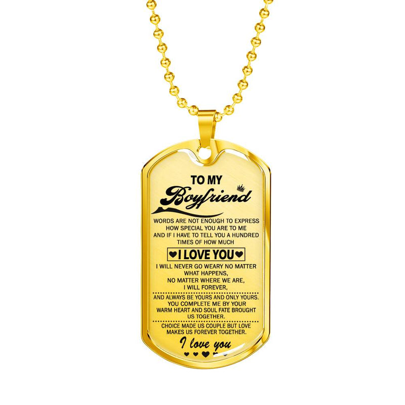Boyfriend Dog Tag Necklace Custom Stainless Steel Gold From Girlfriend - I Love You Quotes - Valentine Birthday Gifts For Men