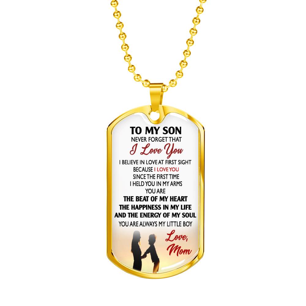 I Love You Son Necklace Dog Tag Custom Silver Gold - You Are The Beat Of My Heart From Mom - Mother And Child Pendant Perfect Gag Gifts With Box