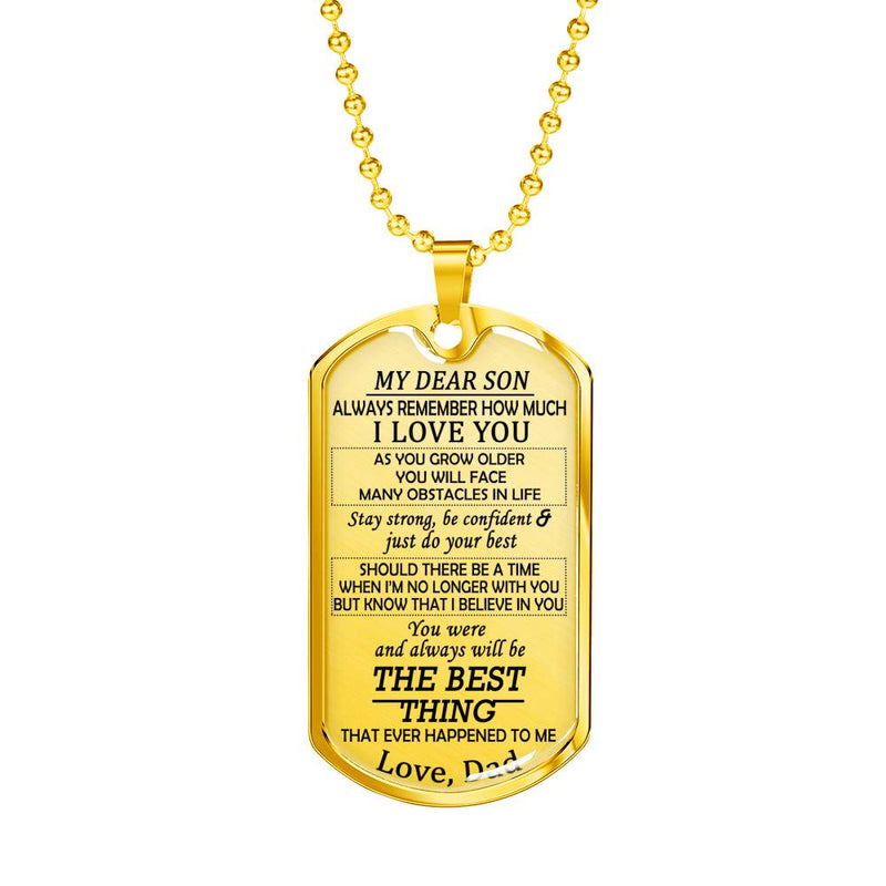 My Dear Son Dog Tag Military Love Dad - Father And Son, I Love You Silver/Gold Pendant Necklace - Birthday Presents For Son , Son Graduation Gifts, Son Christmas Gift