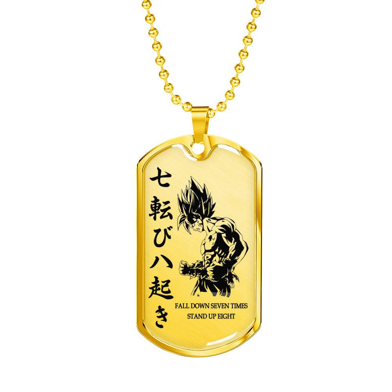 Fall Down Seven Times Quotes Dog Tag Military Ball Chain - Goku Pendant Necklace Chain - Happy Birthday Gifts For Dragon Ball Fan