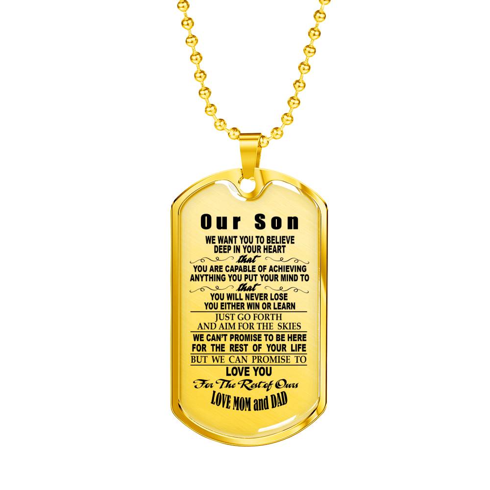 Son Dog Tag Personalized From Mom Dad - Your Will Never Lose Quotes Necklace Chain Gag Gift Stainless Steel