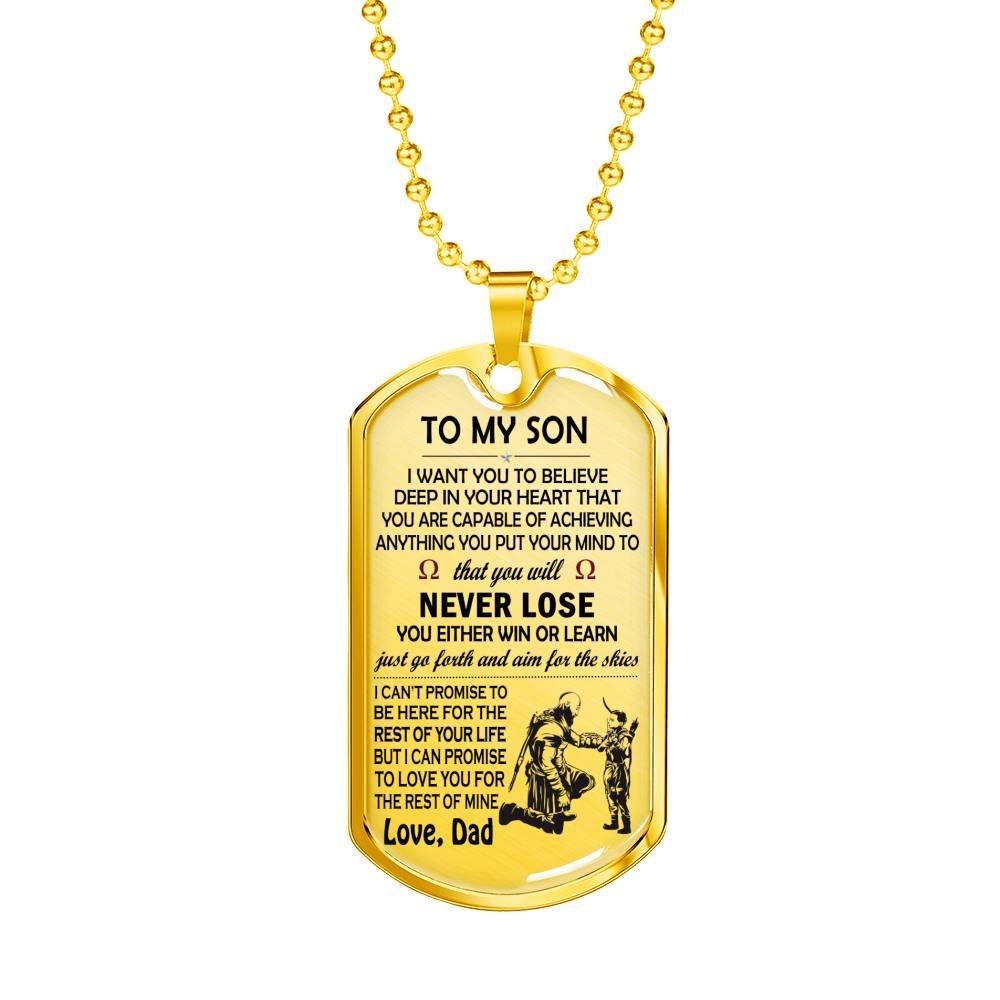 Son Miliary Dog Tag Personalized From Father - Believe Deep In Your Heart Necklace Chain - Son Graduation Gifts Birthday Christmas Gag Gift Pendant Jewelry Silver/Gold