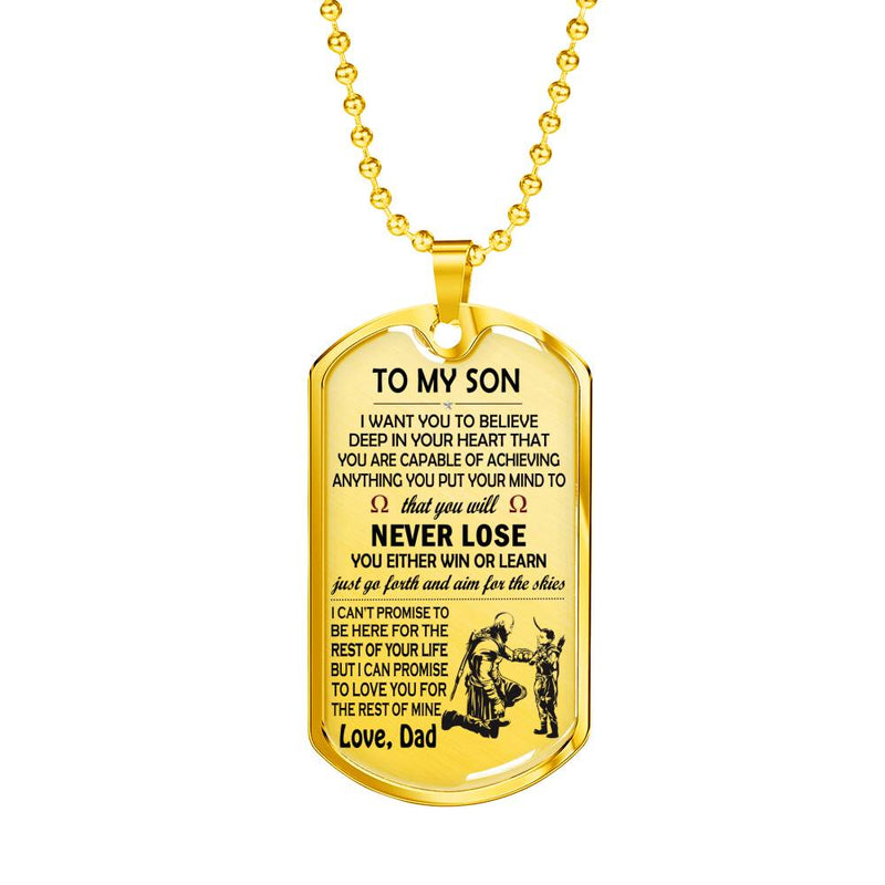 Son Miliary Dog Tag Personalized From Father - Believe Deep In Your Heart Necklace Chain - Son Graduation Gifts Birthday Christmas Gag Gift Pendant Jewelry Silver/Gold