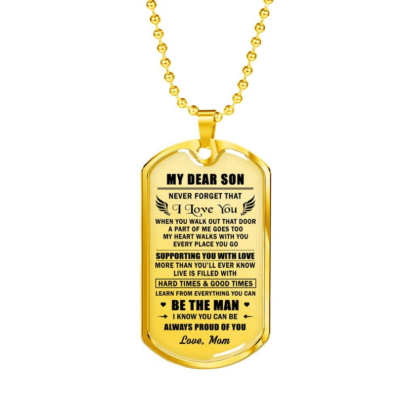 My Son Dog Tag Military - Never Forget I Love You Quote Pendant Necklace Ball Chain - Unique Birthday Christmas Gifts For Little Boys, Kids