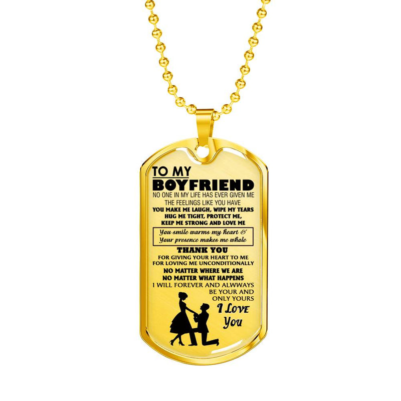 Boyfriend Dog Tag Military Ball Chain - To My Boyfriend Quotes Pendant Necklace From Girlfriend - Anniversary Presents For Love Birthday Gag Gifts For Fiance Man