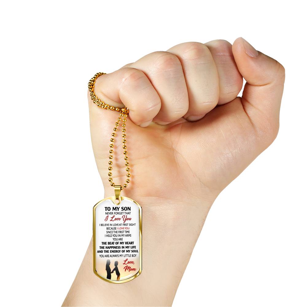 I Love You Son Necklace Dog Tag Custom Silver Gold - You Are The Beat Of My Heart From Mom - Mother And Child Pendant Perfect Gag Gifts With Box