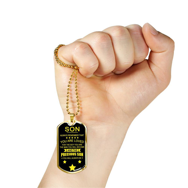 Dad To My Son Dog Tag Necklaces - Always Remember That You Are Loved Quotes From Father - Anniversary Christmas Birthday Gifts For Little Boys