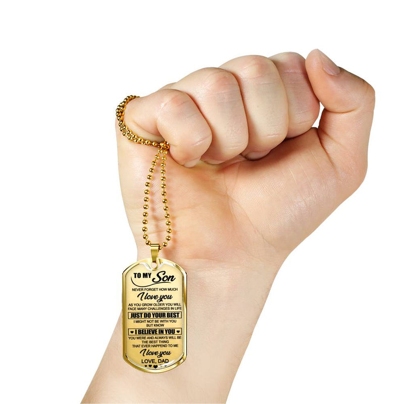Son Dog Tag Necklace Custom From Dad - I Love You Quotes From Dad Father - Unique Birthday Xmas Gifts For Teen Boy, Child