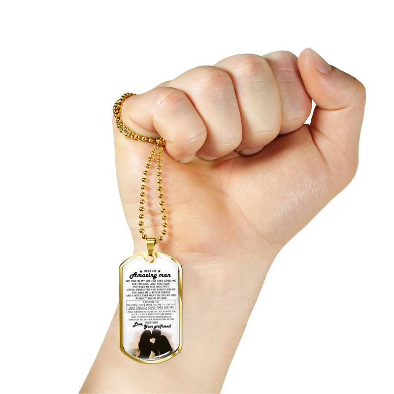 Dear Amazing Man Dog Tag Military Ball Chain - I Love You Quotes Pendant Necklace Custom - Happy Birthday Gifts For Your Love Man
