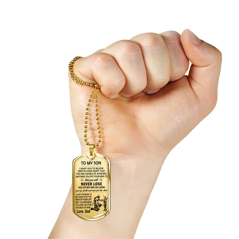 Son Miliary Dog Tag Personalized From Father - Believe Deep In Your Heart Necklace Chain - Son Graduation Gifts Birthday Christmas Gag Gift Pendant Jewelry Silver/Gold