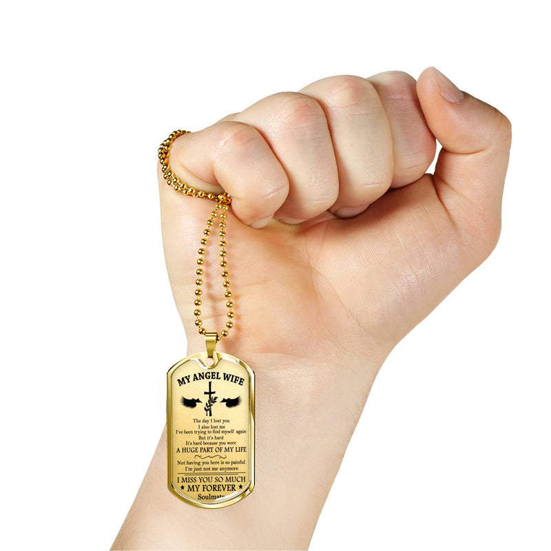 Wife Birthday Gifts My Angel Wife Dog Tag Pendant Military - I Miss You So Much Quotes Necklace Chain - Anniversary Gift for Your Love Girlfriend
