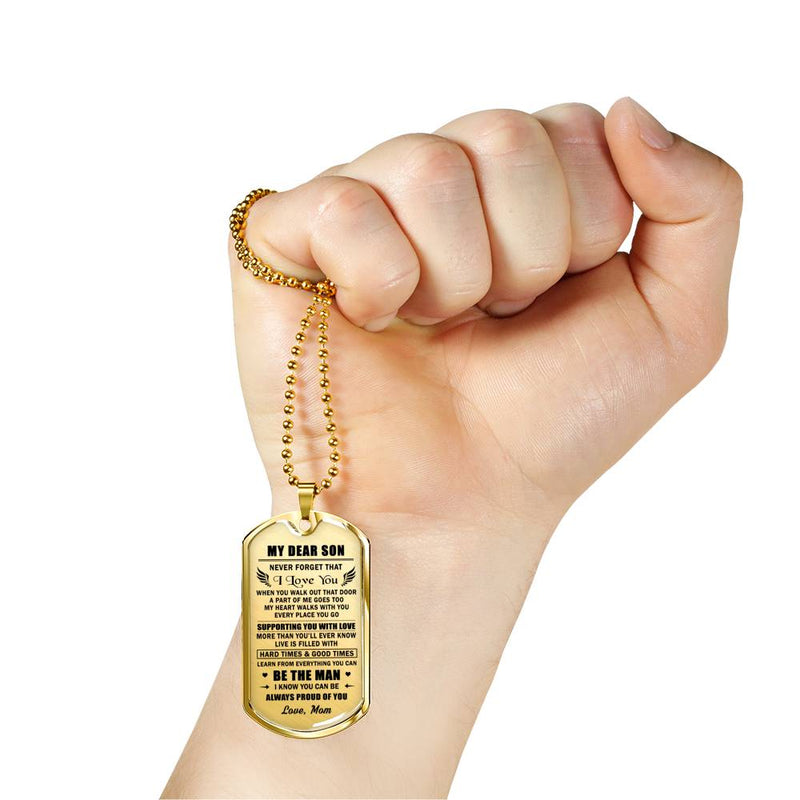 My Son Dog Tag Military - Never Forget I Love You Quote Pendant Necklace Ball Chain - Unique Birthday Christmas Gifts For Little Boys, Kids