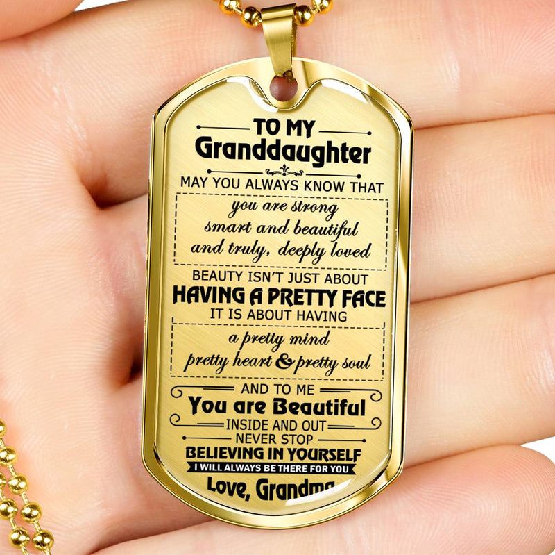 Granddaughter Necklace From Grandma, Nana - To My Granddaughter Personalized Dog Tag - Grandmother Granddaughter Gifts Birthday Gag Gift For Your Little Girl
