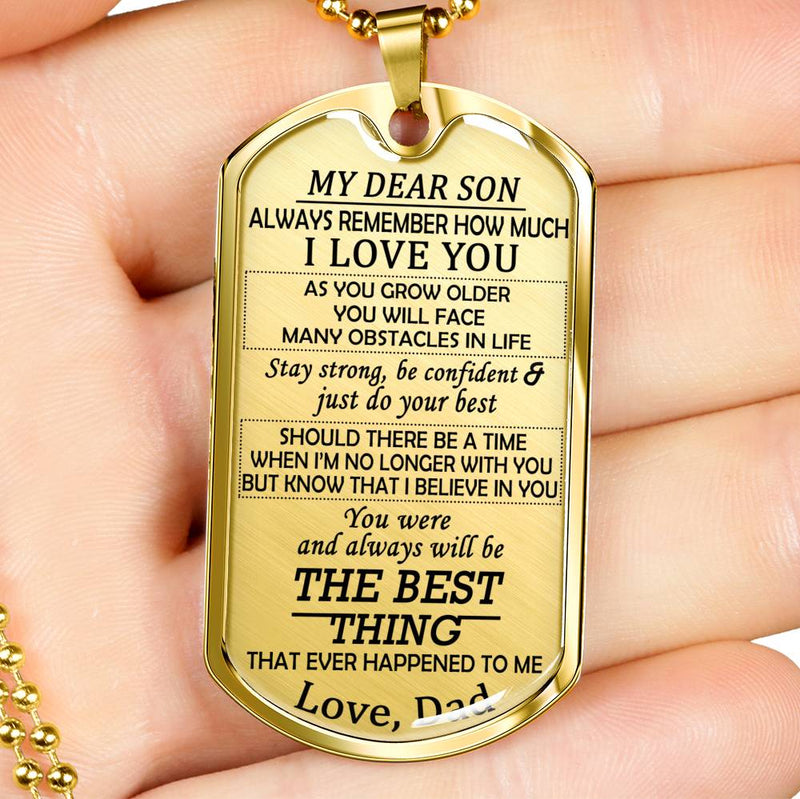 My Dear Son Dog Tag Military Love Dad - Father And Son, I Love You Silver/Gold Pendant Necklace - Birthday Presents For Son , Son Graduation Gifts, Son Christmas Gift