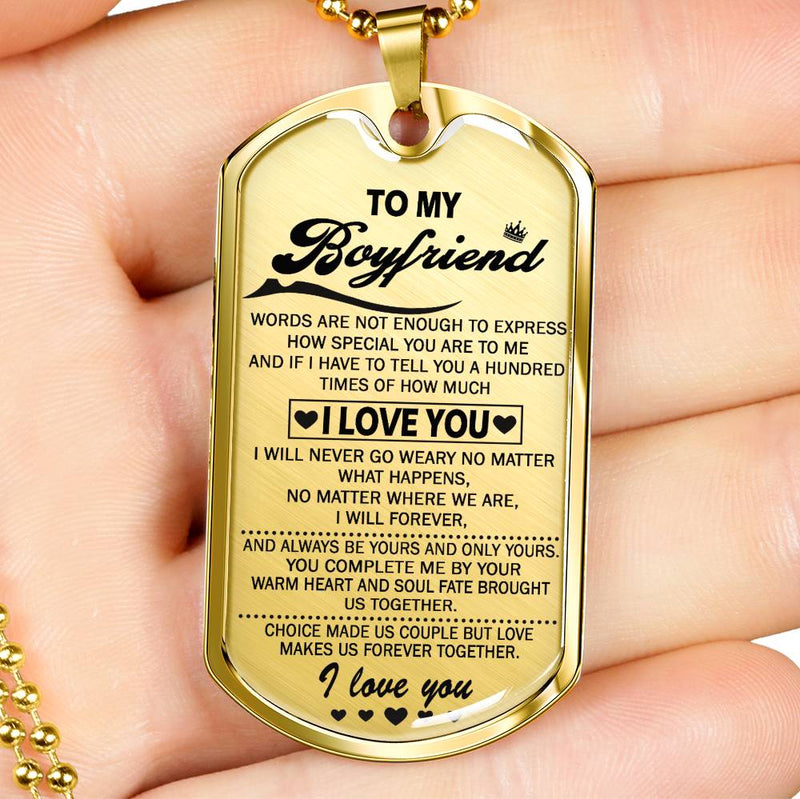 Boyfriend Dog Tag Necklace Custom Stainless Steel Gold From Girlfriend - I Love You Quotes - Valentine Birthday Gifts For Men