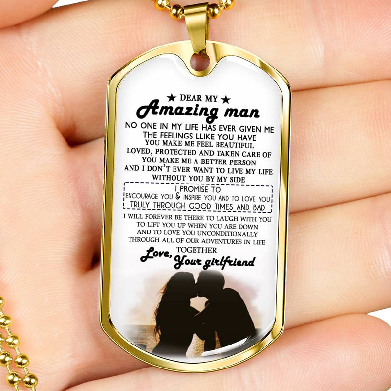 Dear Amazing Man Dog Tag Military Ball Chain - I Love You Quotes Pendant Necklace Custom - Happy Birthday Gifts For Your Love Man