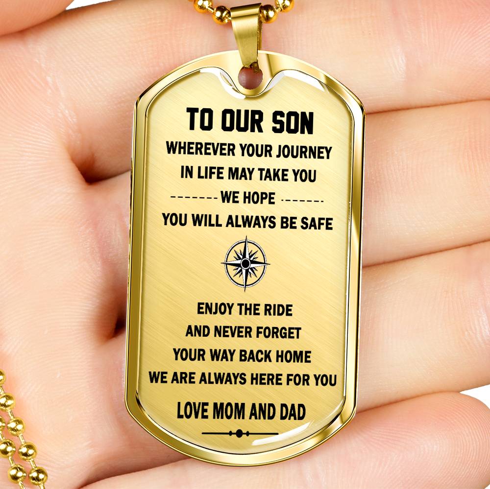 To Our Son Necklace Dog Tag Military From Dad And Mom - We Hope You Always Be Safe Quotes Pendant Birthday Gifts For Little Boy