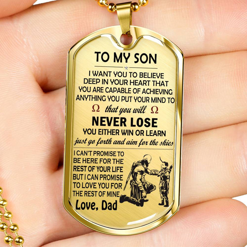 Son Miliary Dog Tag Personalized From Father - Believe Deep In Your Heart Necklace Chain - Son Graduation Gifts Birthday Christmas Gag Gift Pendant Jewelry Silver/Gold