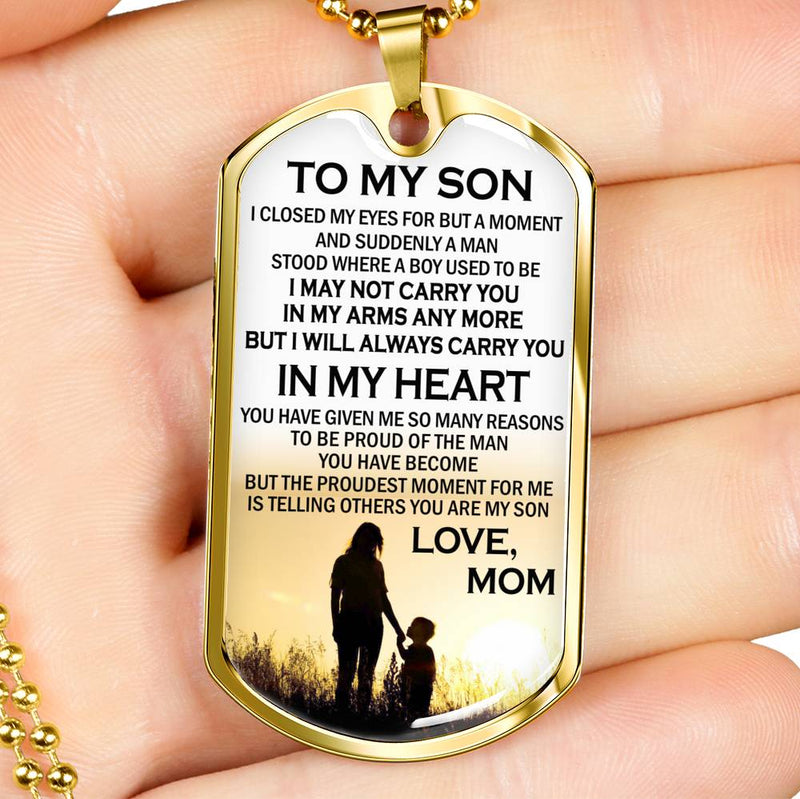 CHISIDE Son Birthday Gifts From Mom - To My Son Personalized Necklace, You Are My Son Quotes Dog Tag Military - Amazing Gag Gift for Your Son, Little Boys