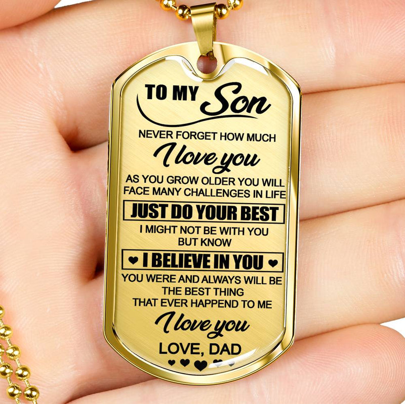 Son Dog Tag Necklace Custom From Dad - I Love You Quotes From Dad Father - Unique Birthday Xmas Gifts For Teen Boy, Child