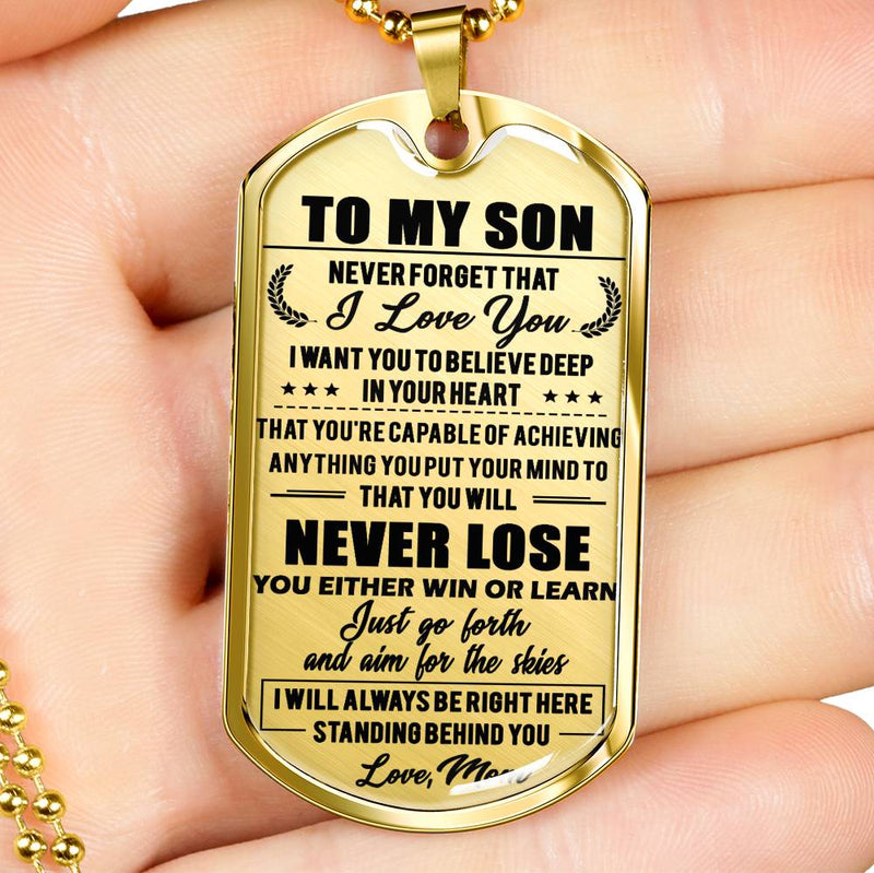 Son Dog Tag Military Custom Love Mom - Mother And Son Quotes Pendant - Anniversary Graduation Birthday Gifts For Little Boy, Teen Boy, Child