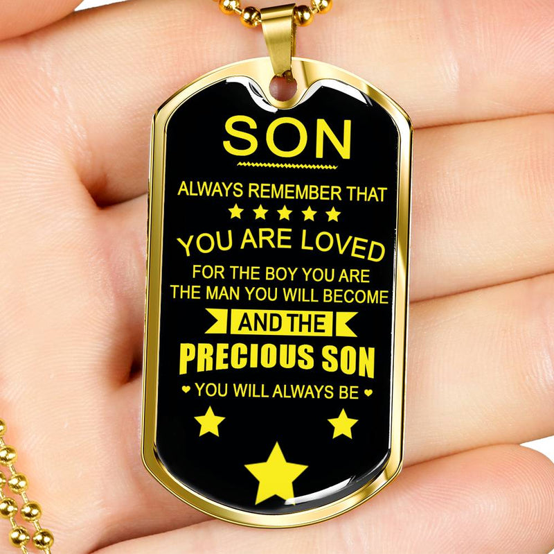 Dad To My Son Dog Tag Necklaces - Always Remember That You Are Loved Quotes From Father - Anniversary Christmas Birthday Gifts For Little Boys