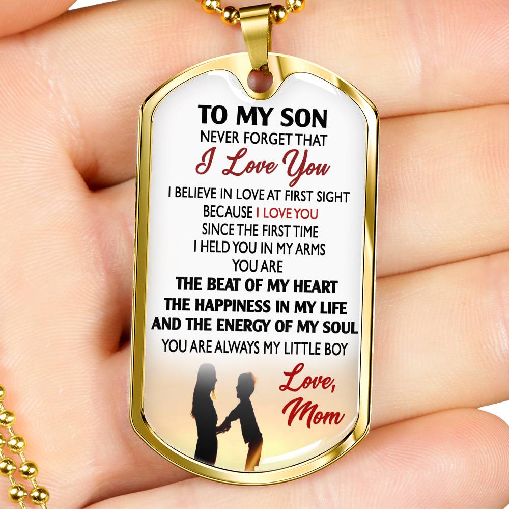 I Love You Son Necklace Dog Tag Custom Silver Gold - You Are The Beat Of My Heart From Mom - Mother And Child Pendant Perfect Gag Gifts With Box