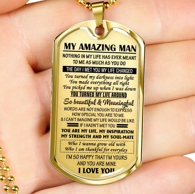 My Amazing Man Pendant Necklace Customized - I Love You Quotes Dog Tag Military