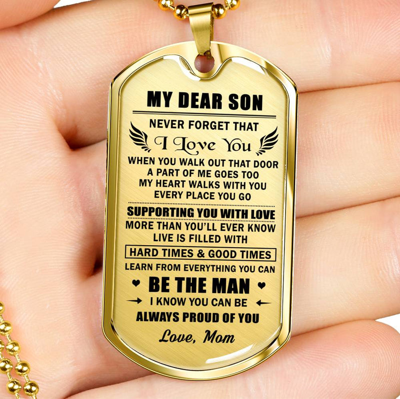 My Son Dog Tag Military - Never Forget I Love You Quote Pendant Necklace Ball Chain - Unique Birthday Christmas Gifts For Little Boys, Kids
