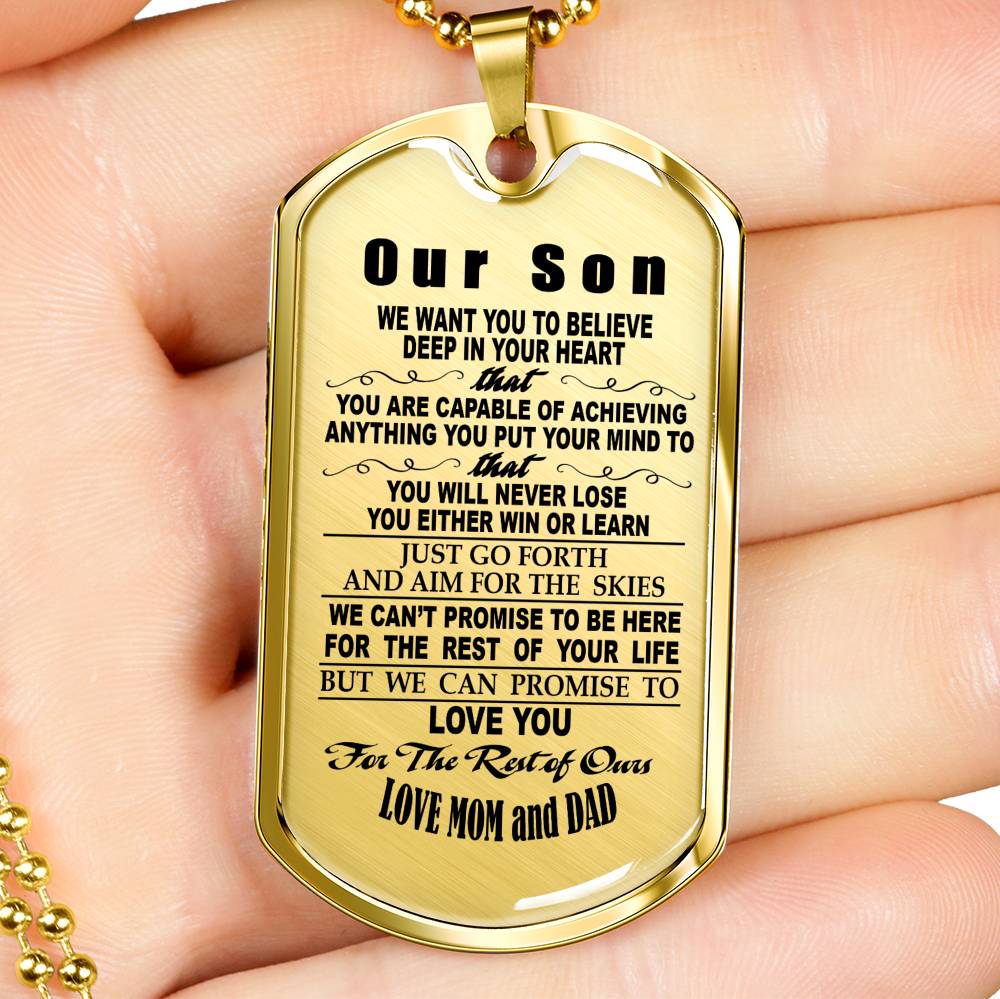 Son Dog Tag Personalized From Mom Dad - Your Will Never Lose Quotes Necklace Chain Gag Gift Stainless Steel