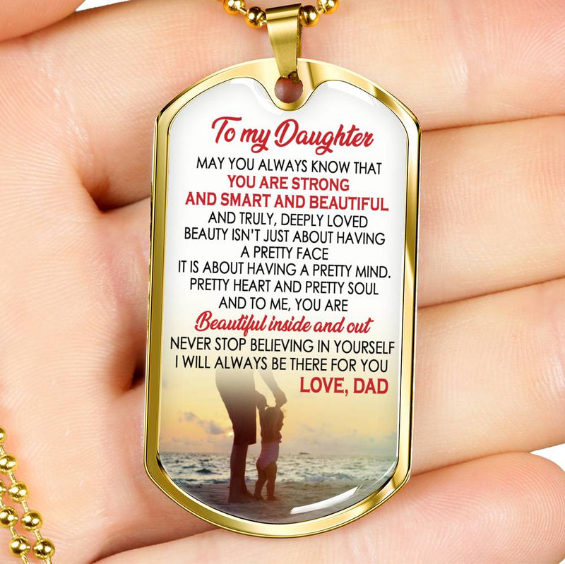Daughter Anniversary Gifts - You Are Strong Smart Beautiful Quotes Dog Tag Chain