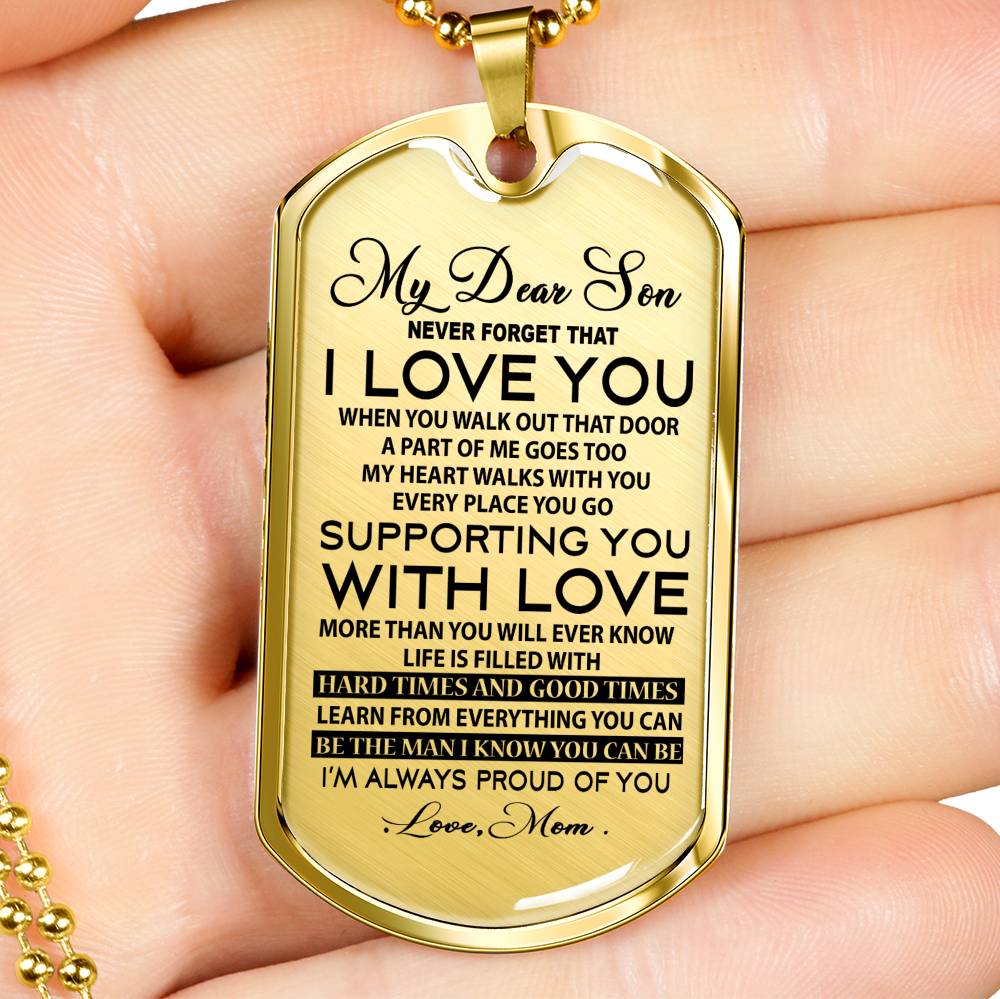 Dear Son Never Forget That I Love You Dog Tag Military From Mother Mom And Son Birthday Xmas Gifts For Child