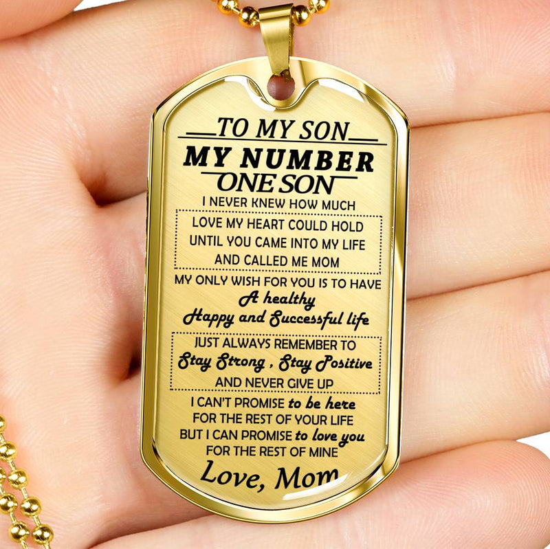 My Number One Son Dog Tag Military Ball Chain - To My Son Quotes Pendant Necklace From Mom - Anniversary Presents For Little Boy Birthday Gag Gifts For Kids