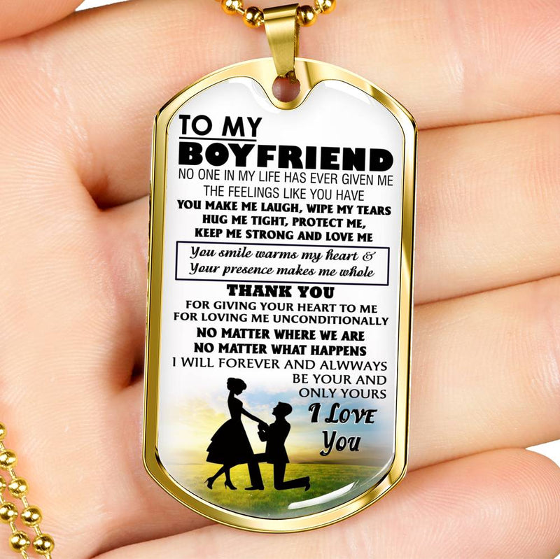 To My Boyfriend Dog Tag Military Ball Chain From Girlfriend - I Love You Quotes Pendant Necklace - Happy Birthday Gifts For Your Love Man