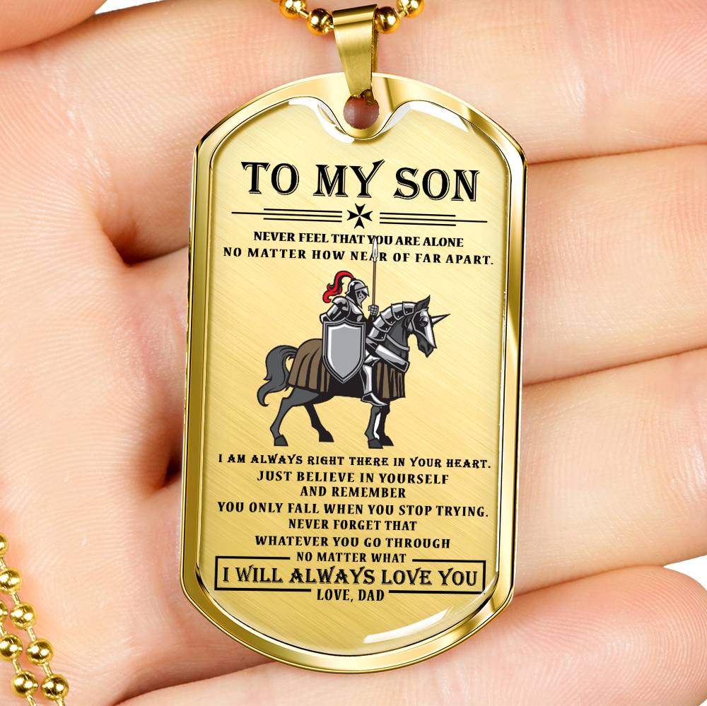 To My Son Love Dad Cavalry Dog Tag Military I Will Always Love You Quotes Necklace Custom Xmas Birthday Gift For Little Boy